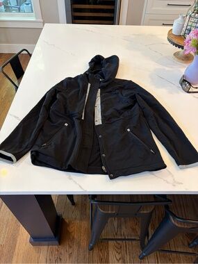 Talbots Black Hooded Windbreaker with Reflective Trim - Size Small
